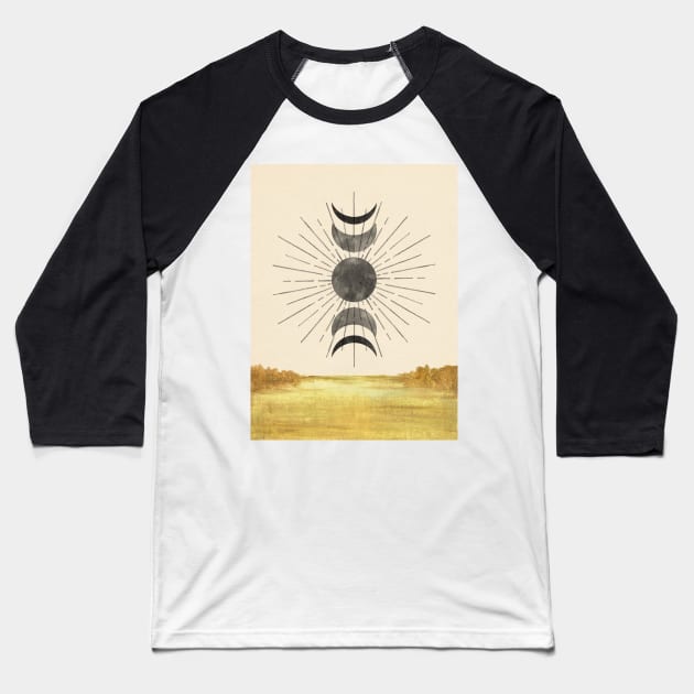 Abstract landscape, sun and moon phases Baseball T-Shirt by WhalesWay